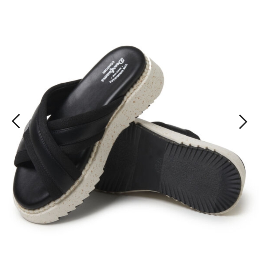 Dearfoams Black and White Slide Sandals